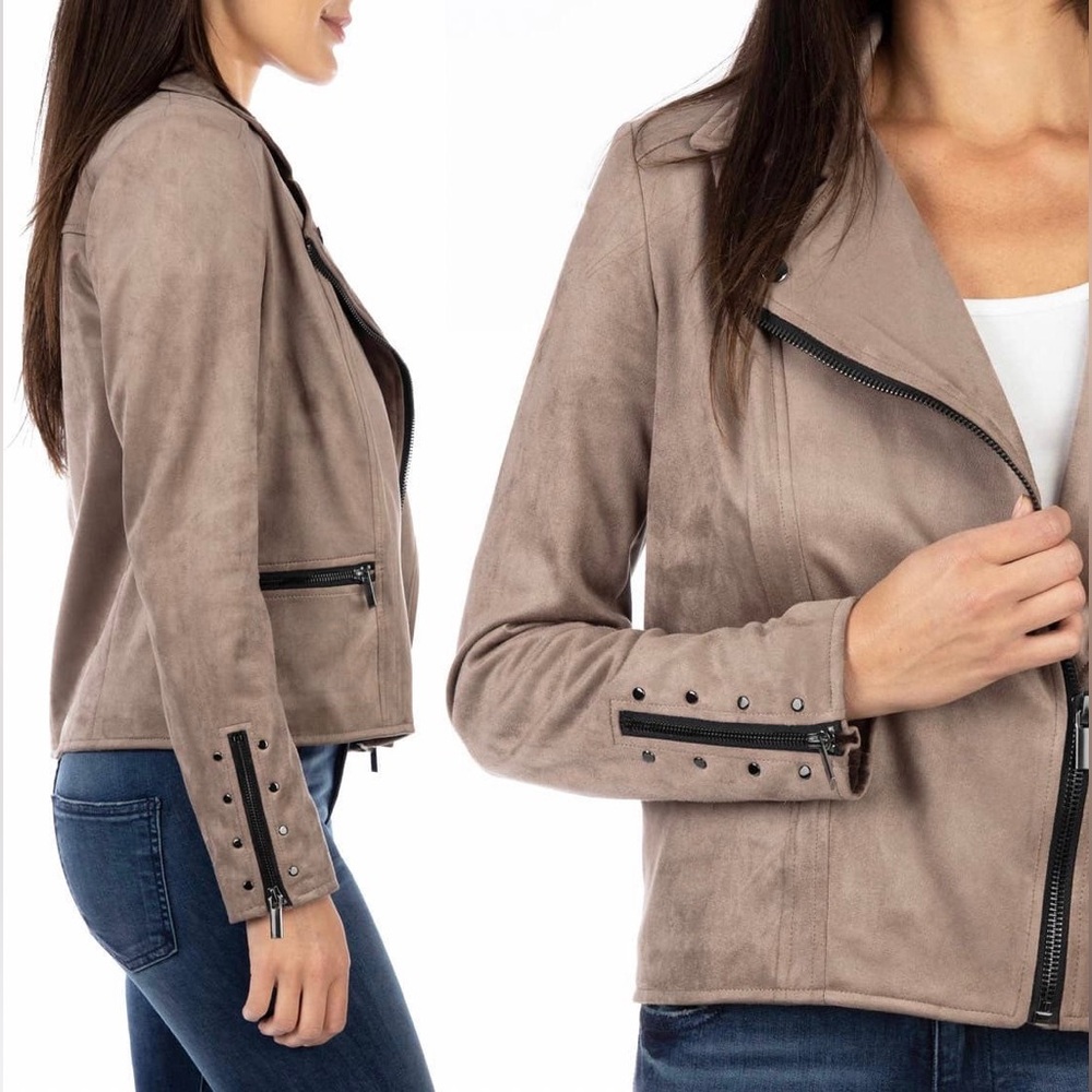 Kut from the Kloth Eveline asymmetrical faux suede moto jacket XS in Buff